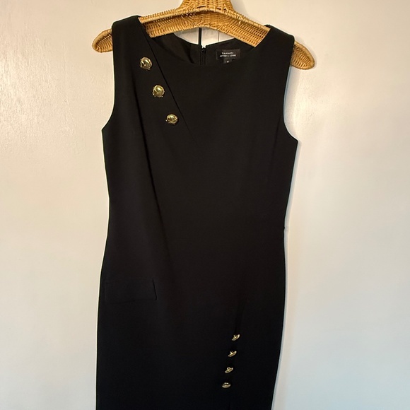 Tahari Arthur S. Levine Black sleeveless dress with gold buttons - Picture 1 of 9